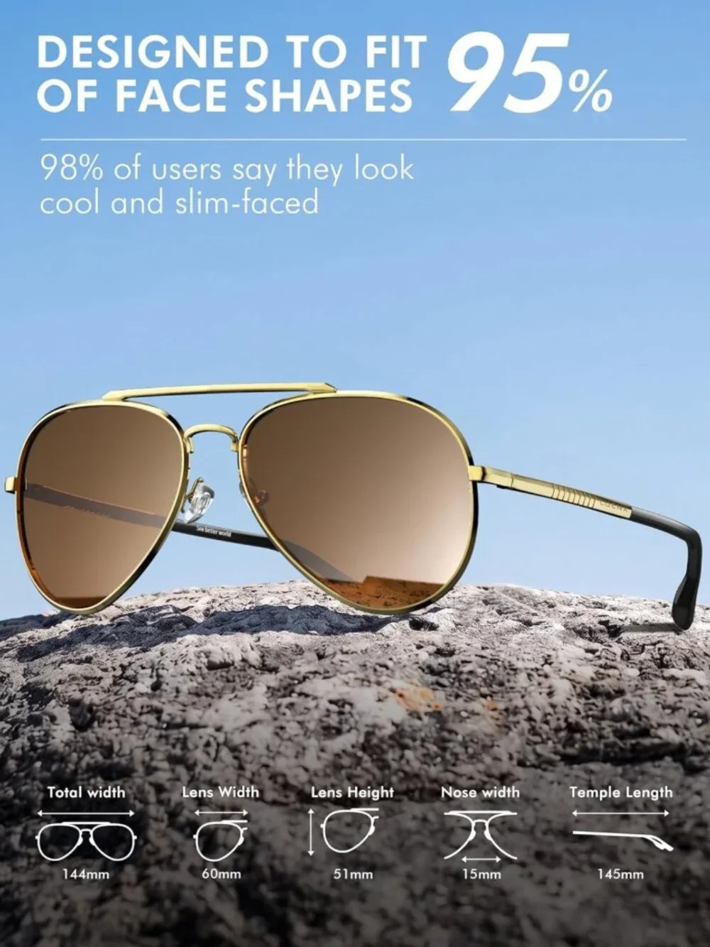 Classic Polarized Aviator Sunglasses for Men & Women - UV400, Lightweight